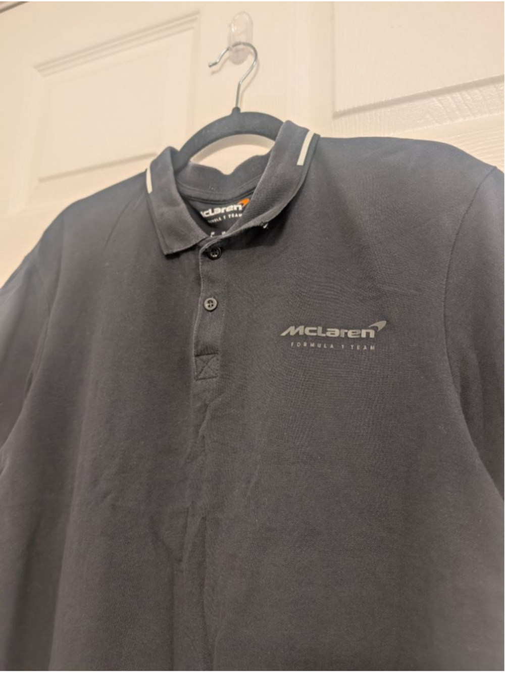 Men's McLaren Formula 1 Team Black Polo Shirt with White Stripes Size L